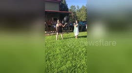 Partygoers scream as gender reveal balloon floats away before it’s popped