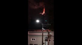 Power line caught on fire then exploted