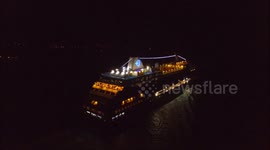 Aerial View Of Beautiful Cruise Ship Lit It Up Night