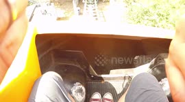 An amazing loop de loop roller coaster at Montreal's La Ronde, POV