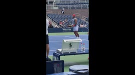 Defending champion Rafael Nadal practices at the US Open