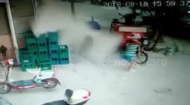 Close call: boy escapes being crushed by falling cladding