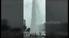 Pipe bursts in China spraying huge column of water into air