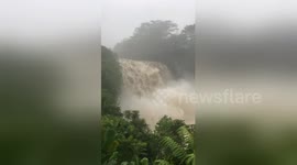 Hurricane Lane turns waterfall into raging cascade of floodwaters