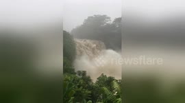 Hurricane Lane turns waterfall into raging cascade of floodwaters