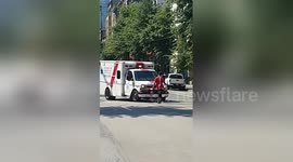 'He was like a zombie': Man intentionally blocks ambulance, pounds fist on hood