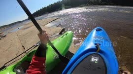 POV of a kayaker running a 100+ foot tall waterfall