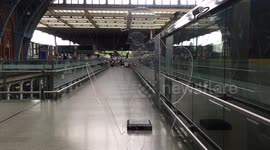 St Pancras Station three ghostly soldiers on platform