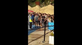 Jack Fincham and Dani Dyer walking onto their #LoveIslandLates meet & greet at Thorpe Park