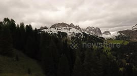 Unexpected snowfall over the Dolomites in Northern Italy