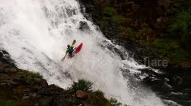 Slow-motion footage shows professional kayaker dropping a 50ft waterfall in Mexico