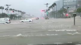 Flooded road in southern Taiwan after heavy rain