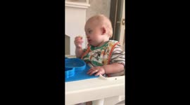 Baby falls asleep eating