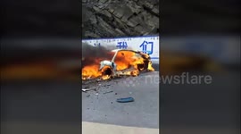 Porsche and MPV burnt down in flames after head-on crash