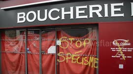 Butchery near Paris vandalised by animal rights activists amid spate of incidents