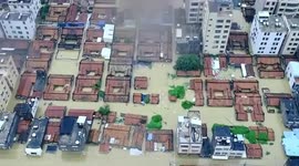 Drone footage shows Chinese city submerged by flood waters