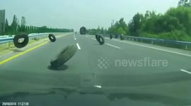 Ten tyres fall off lorry and run on motorway