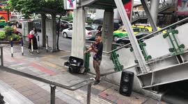 Boy Busking With Violin