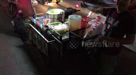 Street Food Cart With Flashing Blue Lights