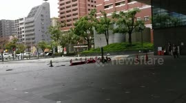 Typhoon Jebi creates whirlwind of debris in Osaka's Namba district