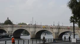 People fishing along the Seine river. Paris, France, Quai de Gèsvres