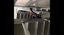 Climbing the stairs to our room