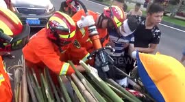 Bamboo sticks pierce scooter rider’s legs after crash