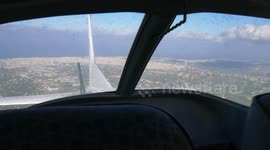 Rear view inside a flying small airplane