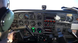Pilot turning a flying small airplane - Inside the cockpit
