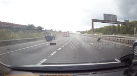 Wheel falls off caravan and smashes into passing car on UK motorway