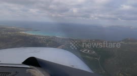 Front view from inside a flying small airplane