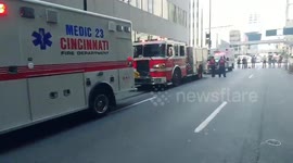 Ambulances line up after 2 dead, 5 injured in Cincinnati shooting
