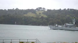 HMS Lancaster  on exercise outside the plymouth sound, devon today