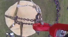 Giant pumpkin dropped from a crane
