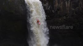 Brit kayaker performs unbelievable waterfall stunts
