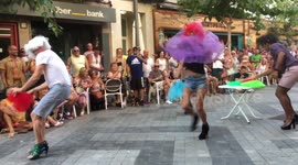 Revellers perform relay race in high heels at Benidorm Gay Pride
