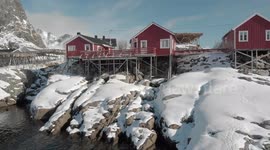 Drone footage of fishing village after the snow storm