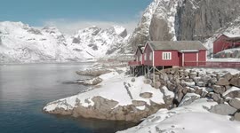 Drone footage of beautiful peaceful winter village