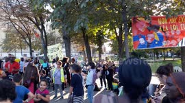 Rally of families badly housed on the Champs-Élysées in Paris to demand decent housing.
