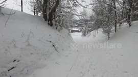 Beast from the east hits Allendale. Wind blowing and creating snow drifts, trying to walk through and battle the elements. Extreme Weather!