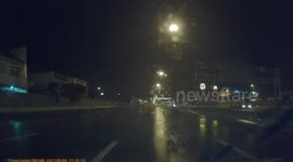 Driving on a rainy night.