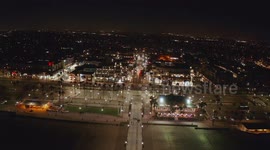 Night Drone flight over Huntington Beach California