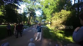 beautiful soap bubbles in the park
