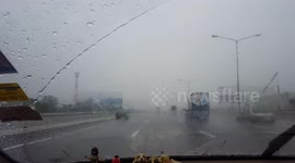 Driving in heavy rain.