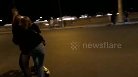 3 girls on one scoot. Paris.France.Seine river