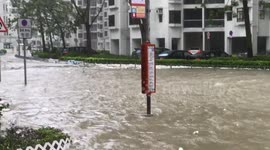Newsflare Edit - Residential estate completely flooded after Typhoon Mangkhut's historical rainfall in Hong Kong