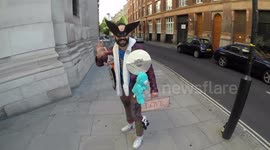 Man shows off eccentric style outside London Fashion Week