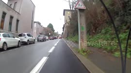 Cyclist commuting close passes from a bus