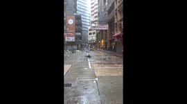 Typhoon Ompong devastation on a street in Hong Kong