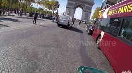 GoPro view from a shareable Paris Velib bike): One of the more dangerous and big roundabout in Paris and France. Rond-Point Charles de Gaulle Etoile (around the Arc de Triomphe ; at the end of the Champs-Élysées)